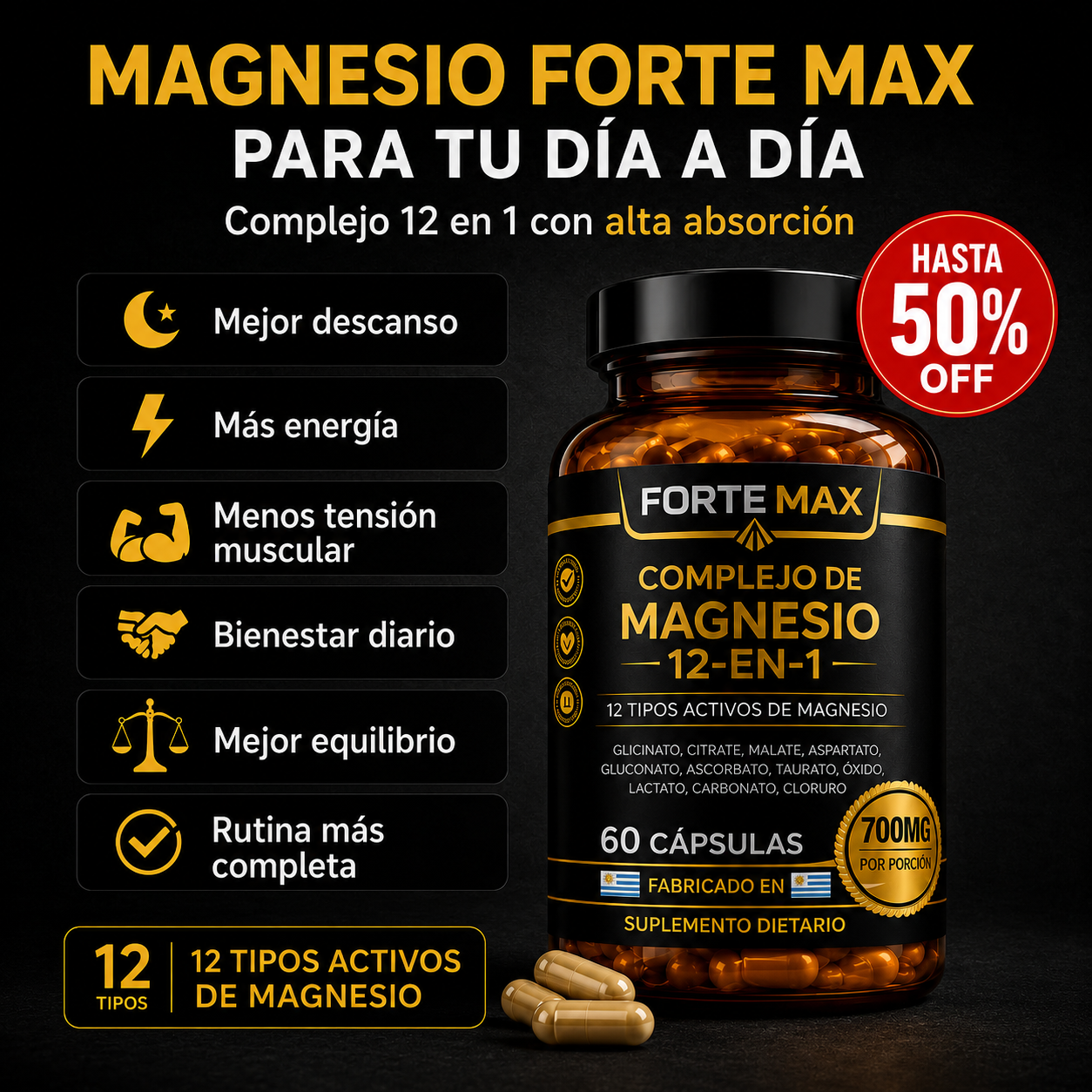 Complejo de Magnesio 12 en 1 - Forte Max Uruguay